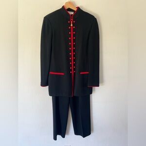 St. John Collection Santana Knit Black & Red Long Jacket & Pants Suit Set Size 6